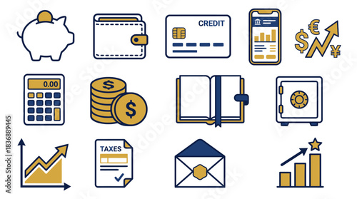Modern finance elements demonstrating banking, budgeting, and money management concepts for financial freedom and business success in a digital economy