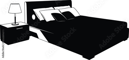 Modern bedroom furniture, bed, pillows