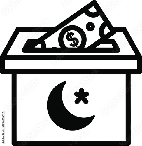 Islamic Zakat Box with Dollar Bill, Charity and Religious Giving