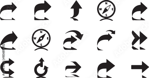 Set of black simple arrow icons vector illustration directional symbols graphic design elements