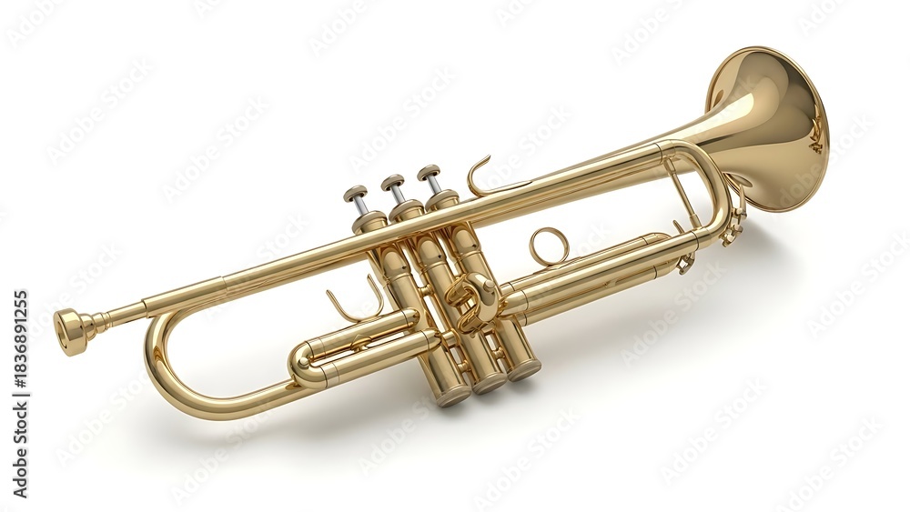 Obraz premium Golden trumpet isolated on a white background showcasing musical instrument detail