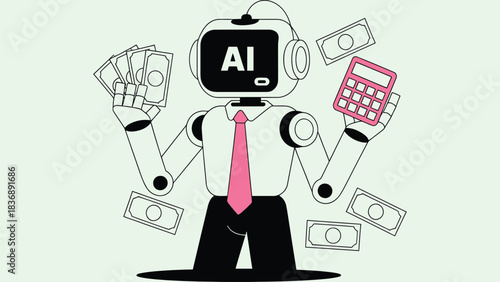 Ai robot holding money and calculator showing digital finance concept
