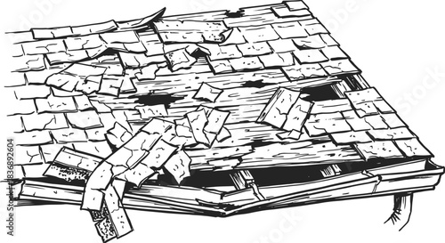 Damaged Roof Shingles Vector Illustration on White Background