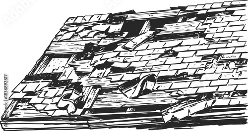 Damaged Roof Shingles Vector Illustration on White Background
