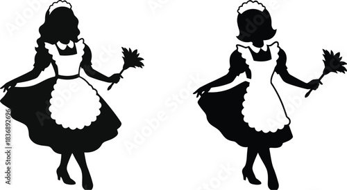 French Maid Silhouette Vector on White Background