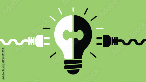 Creative energy connection with lightbulb and power plugs illustration

