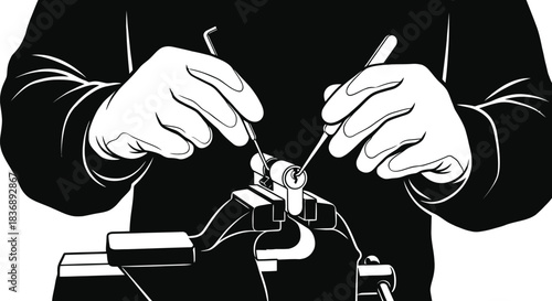 Locksmith Repairing Door Cylinder Vector Illustration