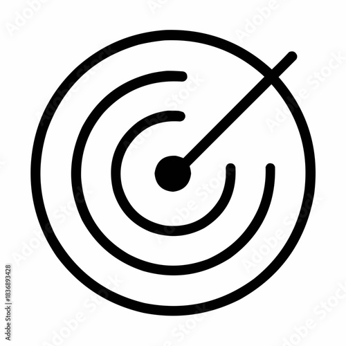 Line icon of a radar with signal waves — audience detection, black on white, square minimalist style