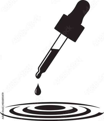 Medicine Dropper Icon. Dispensing Liquid. Dosage, Science, and Pharmaceutical Symbol. Drop Logo. Laboratory Work, Eye Drops, Concentrated Liquids, Homeopathy, and Precise Measurement.