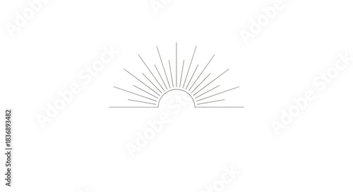 Minimalist Sunburst Line Art Design on White Background.