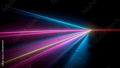 Abstract Neon Light Trails Streaking Across a Dark Background