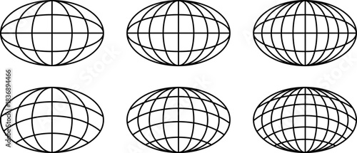 Globe Icon Set, Word Icon Set, Globe Black and White Line Vector Bundle