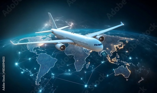 Wallpaper Mural Airplane on world map background representing global air transportation Torontodigital.ca