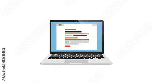 Modern laptop displaying colorful code snippets suggesting website development or software programming tasks