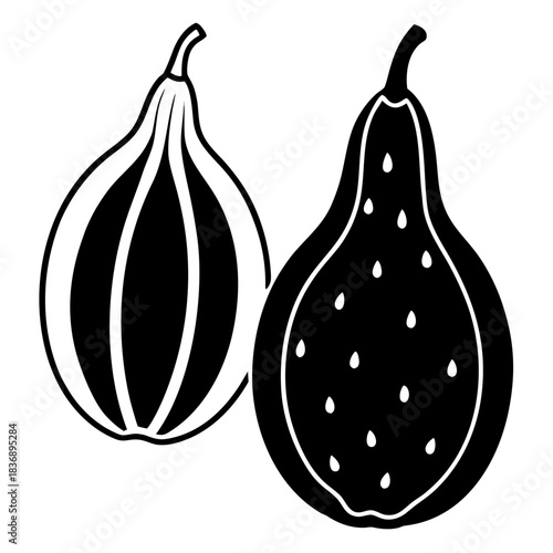 Close up studio shot of two bitter gourds