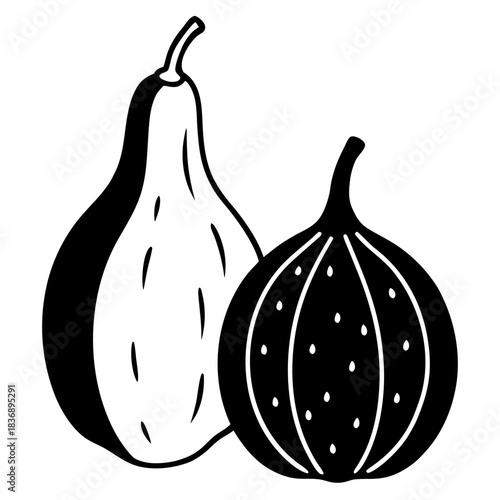 Close up studio shot of two bitter gourds on a plain background