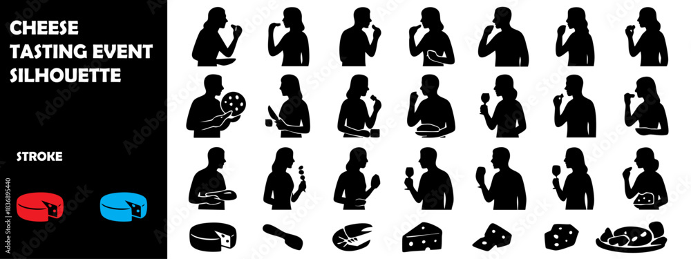 Obraz premium Cheese Tasting Event Silhouette Vector – Gourmet Dairy Food Festival Icons