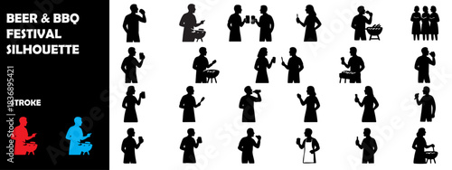 Beer and BBQ Festival Silhouette Vector – Grilling Street Food Celebration Icons