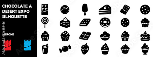 Chocolate and Dessert Expo Silhouette Vector – Sweet Bakery Confectionery Festival Icons
