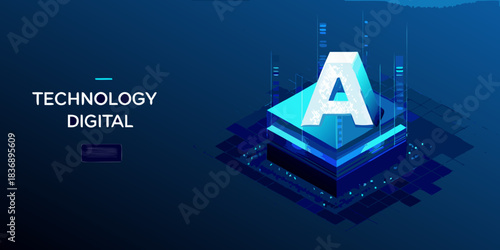 Abstract digital technology concept with letter a and blue tones