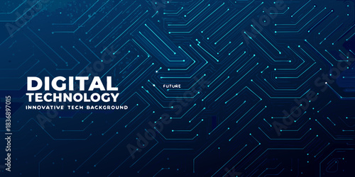 Abstract digital technology background with circuit board pattern and glowing lines