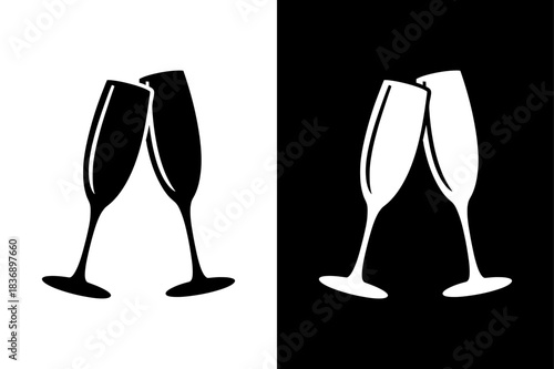 Elegant Champagne Glass Silhouette. Minimalist Black and White Toasting Icon Design