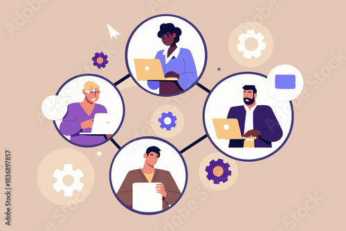 Diverse team working remotely connected through a network