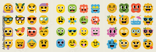 Cute Colorful Character Emoji Set with Expressions and Fun Faces