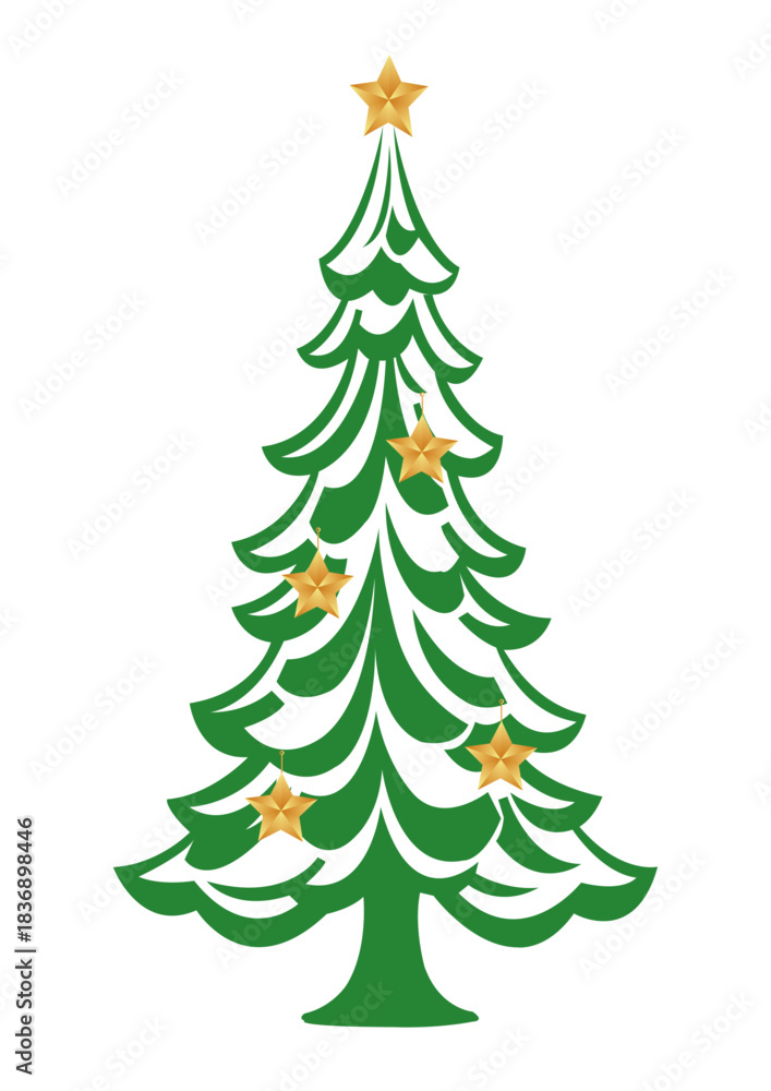 Obraz premium stylized christmas tree with gold stars - holiday vector illustration