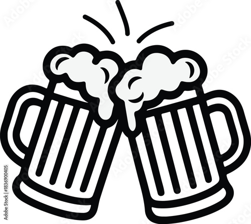 Beer mug toasting cheers veector icon _Cheers, Pub Party, Drink Celebration Design