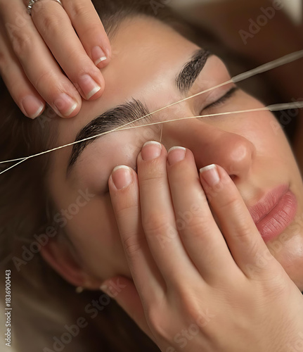 Professional eyebrow threading treatment at beauty spa