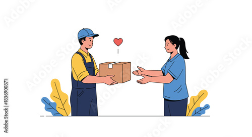 A delivery person hands a package to a recipient, representing quick, reliable, and customer-focused parcel service.