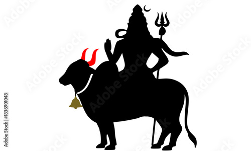 Lord Shiva riding Nandi the sacred bull, Hindu god and divine vehicle, silhouette vector, abstract religious mythology icon for Mahashivratri, meditation, and spiritual art.