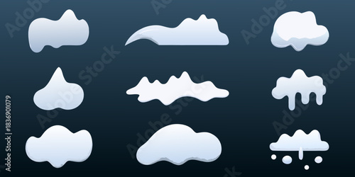 Cartoon snow caps and snowdrift set for winter design elements