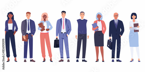 Diverse group of business professionals standing together in a row