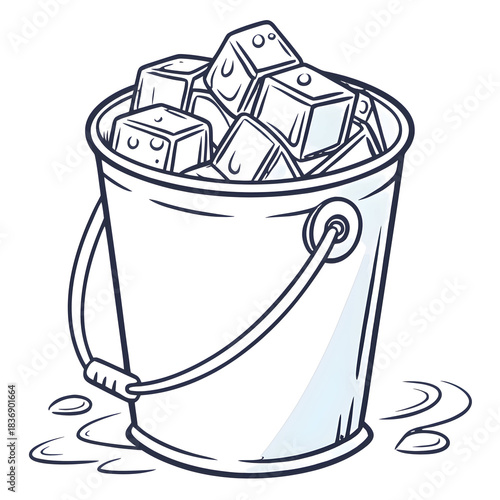 ice bucket filled with clear ice cubes on transparent