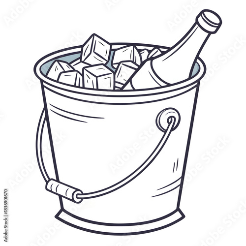 ice bucket filled with clear ice cubes on transparent