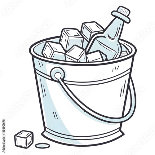 ice bucket filled with clear ice cubes on transparent