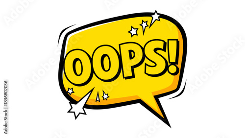 Comic style oops text bubble, bright yellow color, pop art flat design, clean vector illustration