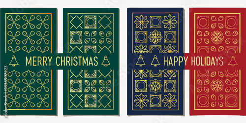 Elegant christmas and holiday cards with gold geometric patterns