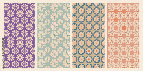 Retro floral pattern set with four different color palettes