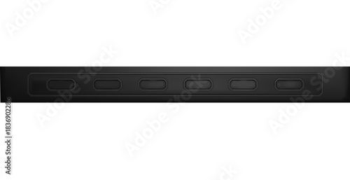 Minimalist Black Horizontal Bar Element with Six Rectangular Buttons: Control Panel Component or Technology Device Interface Design