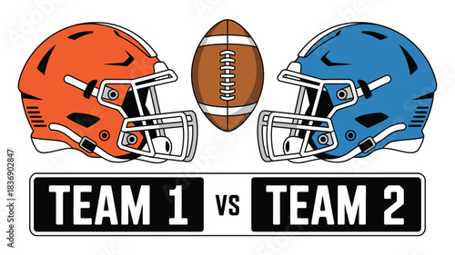 Football Teams FaceOff Orange vs Blue Helmets and the Ball for Super Bowl Sunday!