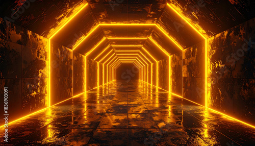 Fototapeta Naklejka Na Ścianę i Meble -  Futuristic Tunnel with Neon Lights
