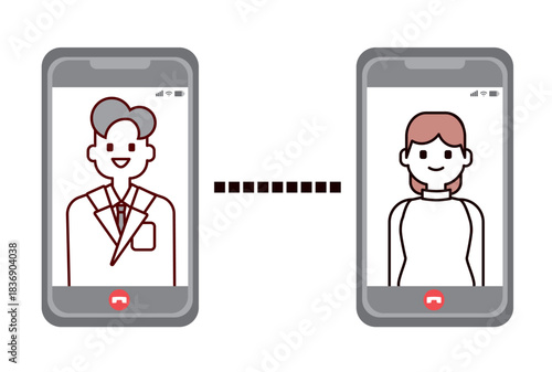 オンライン診療をしている医師と女性患者のイラスト