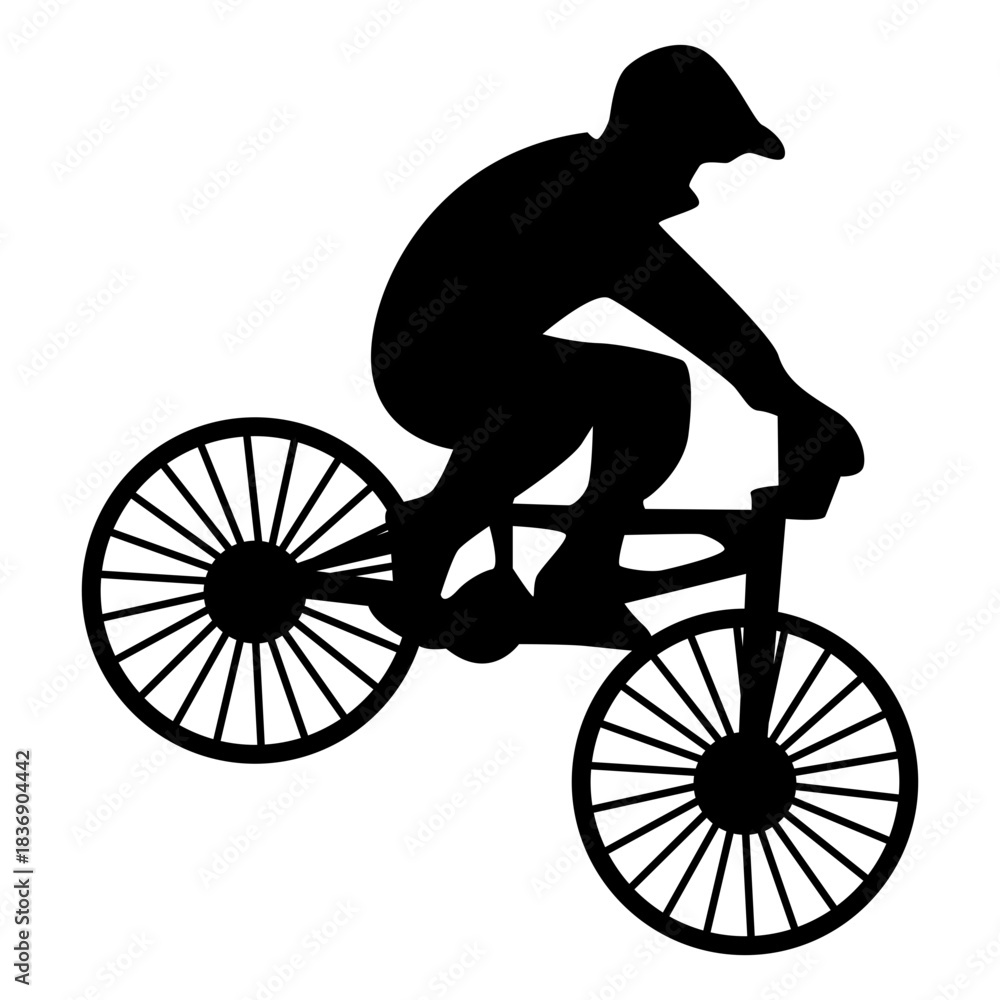 Obraz premium BMX Rider Silhouette Isolated on White Background. Vector Illustration.