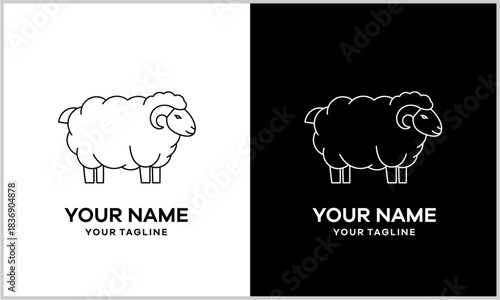 Minimalist line art logo design featuring a stylized sheep or ram in contrasting black and white versions.