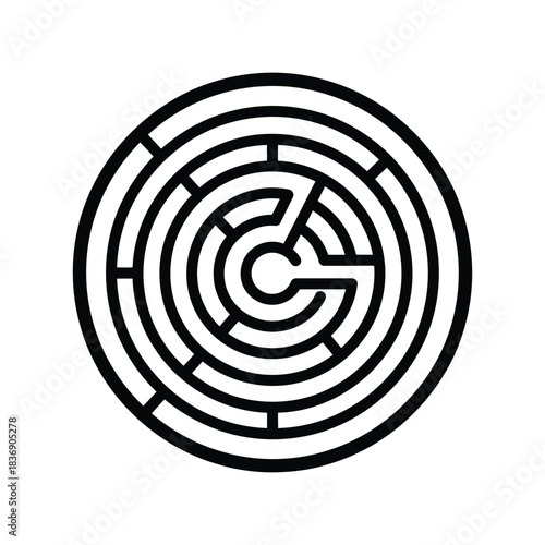 Circular Maze Puzzle Icon Vector Illustration, Challenge, Problem Solving, Solution, Strategy Concept