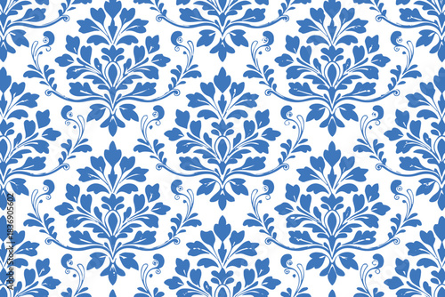 damask blue ornamental background seamless texture for textiles