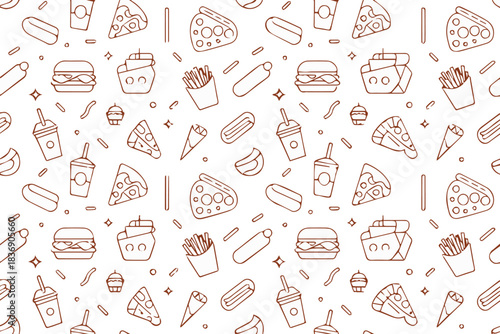 food repeat pattern fast food icons pizza burger fries takeout